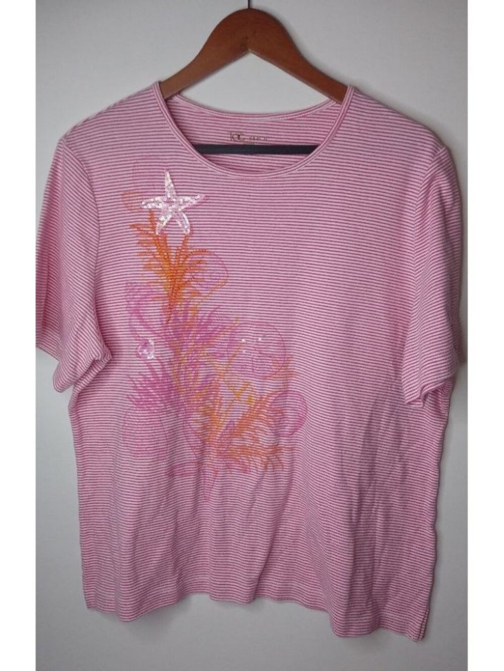 TOG Shop XL  Pink Red White Striped Beach Top Plus